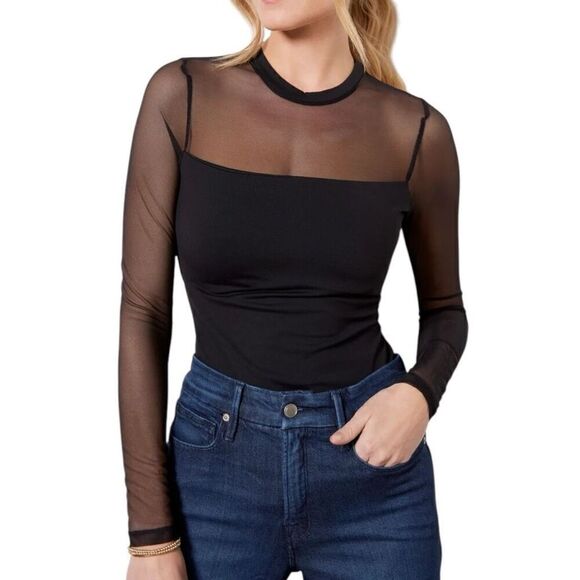 NEW Susana Monaco Crew Neck Mesh Long Sleeve Top in Oxblood Large - Picture 10 of 12